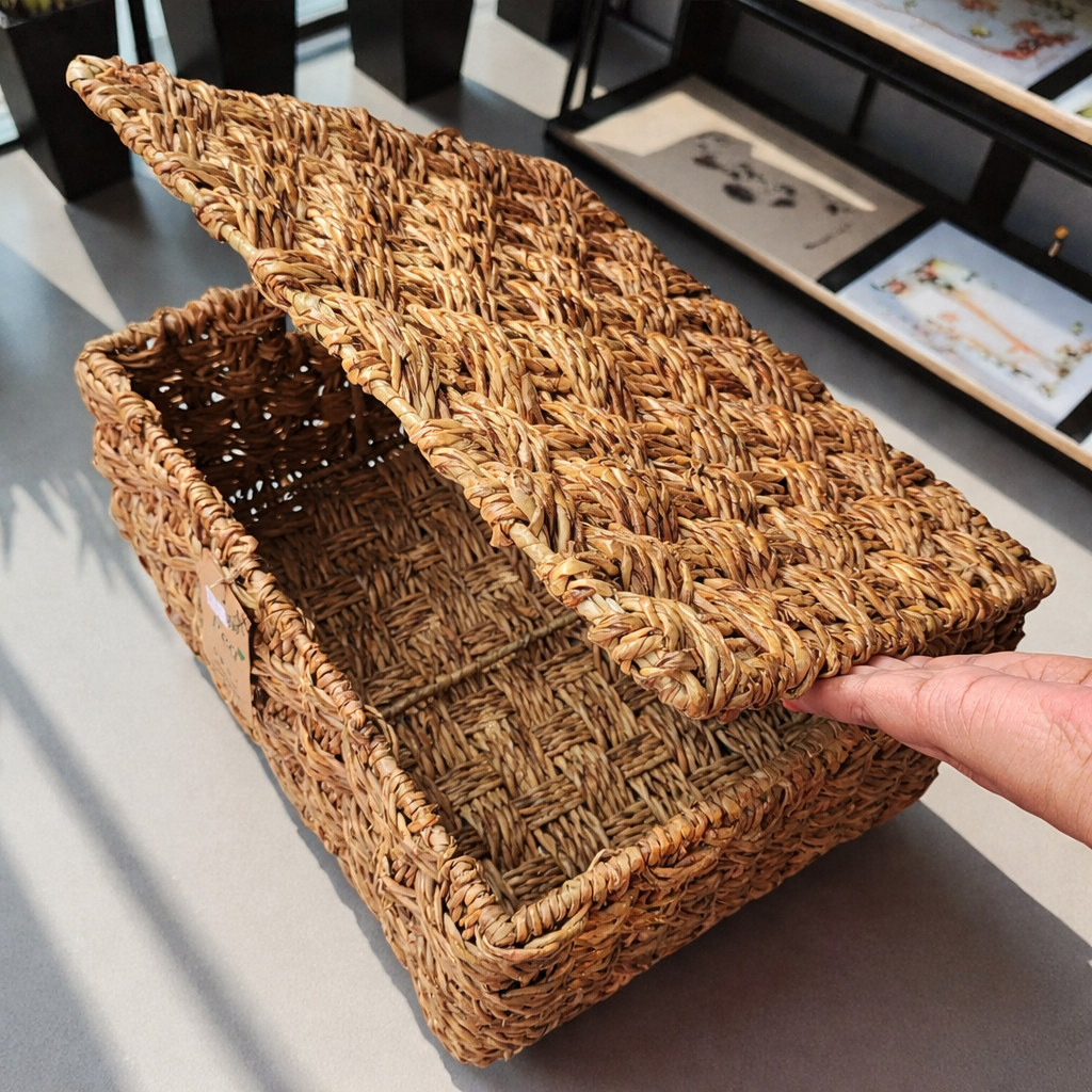 Seagrass Weave Basket With Lid - Image 2